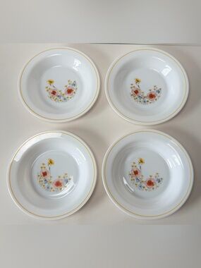 Arcopal Arc Summer Meadow 4 Soup Pasta Bowls 8.5 in Made in France Vintage 70's